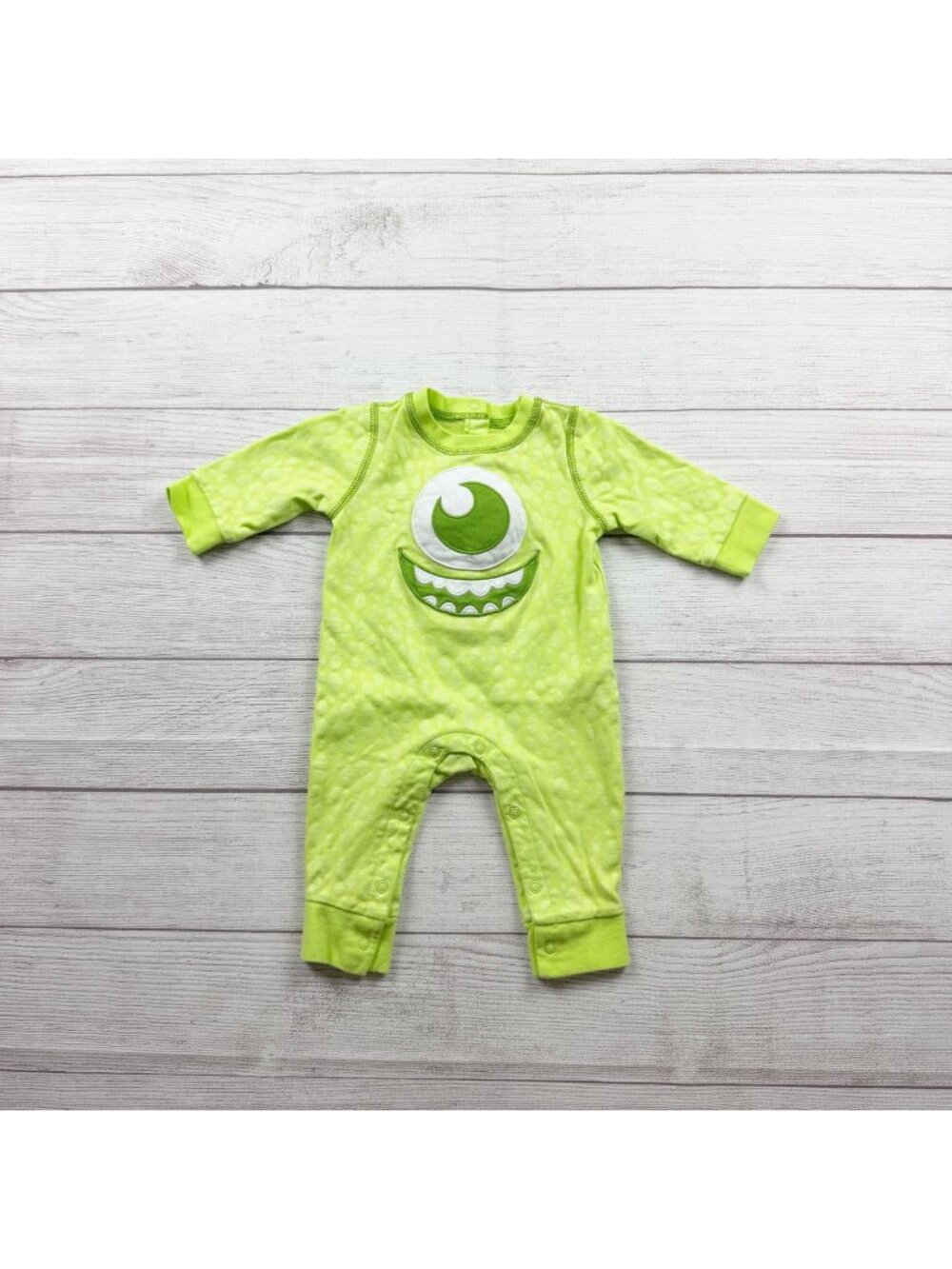 Disney Baby Neon Green Mike Wazowski Romper Monsters Inc 6-9 Months